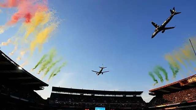 Video thumbnail for South Africa airline causes uproar after daring stadium flyover
