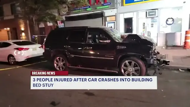 Video thumbnail for Car crashes into Bed-Stuy building after two-vehicle collision; three people hurt