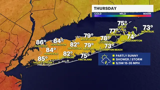 Video thumbnail for Scattered shower and brief thunderstorm chance Thursday on Long Island