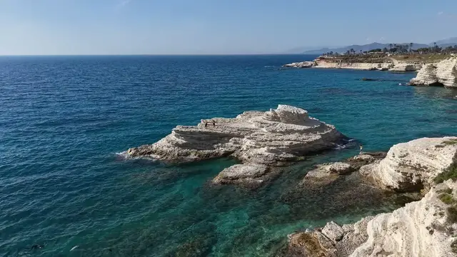 Video thumbnail for Syria: Drone shots of sea waves crashing on rocks in the Mediterranean.