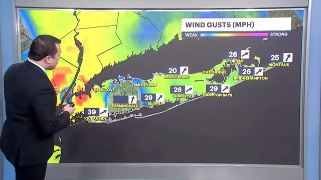 Video thumbnail for Warm and windy with a stray shower through this evening on Long Island