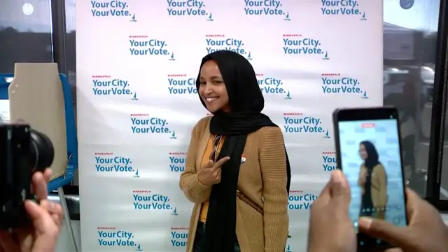 Video thumbnail for Ilhan Omar votes as Trump renews attacks amid federal probe