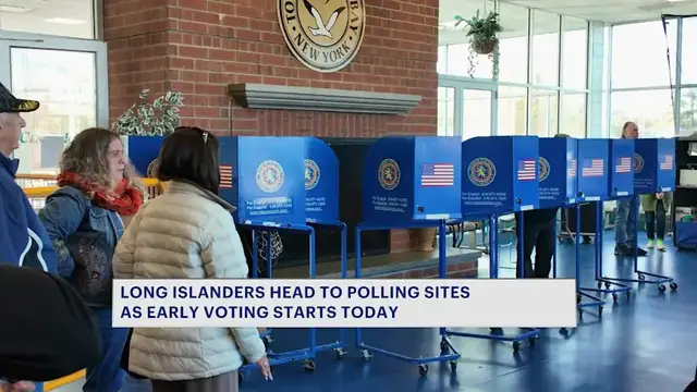 Video thumbnail for Early voters line up in Bethpage as New York voting gets underway