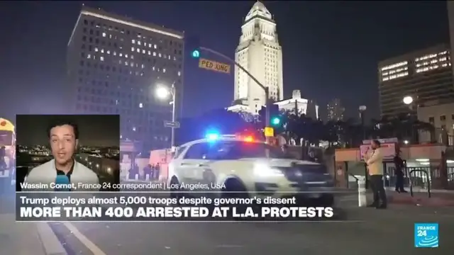 Video thumbnail for Police 'becoming much more forceful' as more than 400 arrested at LA protests