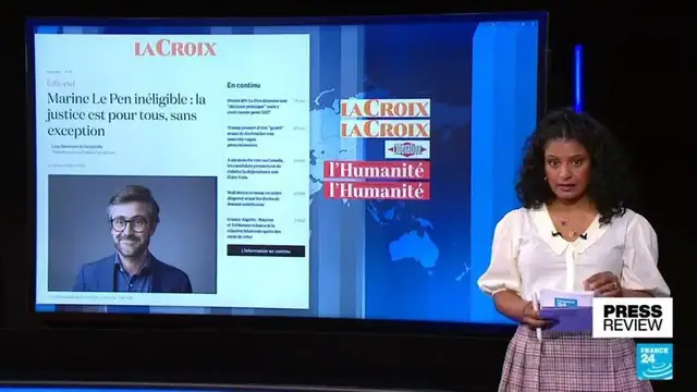 'Video thumbnail for French press reacts to Marine Le Pen conviction'