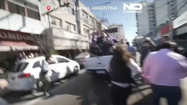 'Video thumbnail for Rocks thrown at Argentina’s President Milei during Buenos Aires rally'