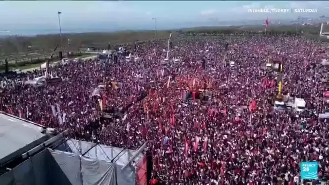 'Video thumbnail for Anger mounts over Mayor Imamoglu's jailing as thousands gather for anti-government rally in Turkey'