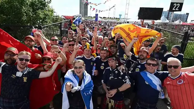 Video thumbnail for US: Fans flock to Boston for Scotland-Morocco World Cup clash.