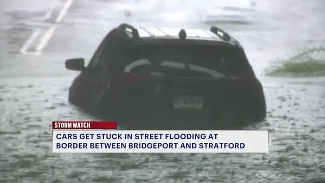 Video thumbnail for Cars get stuck in flooded streets along border of Bridgeport and Stratford