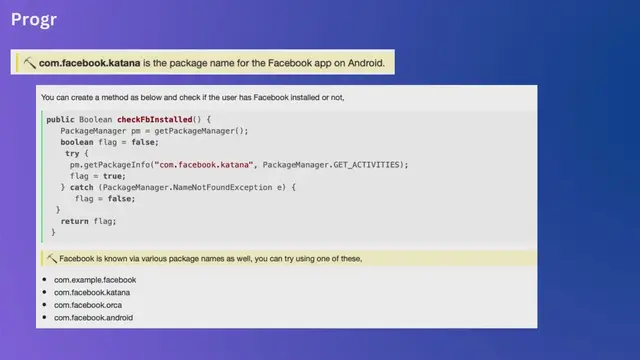 Video thumbnail for Programmatically check if Facebook is installed on Android device