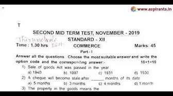 Video thumbnail for 12th Commerce 2nd MidTerm Question Paper 2019-20 | Tirunelveli District | English Medium