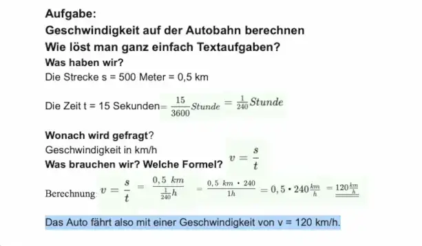 Video thumbnail for Geschwindigkeit Berechnen Physik Aufgabe