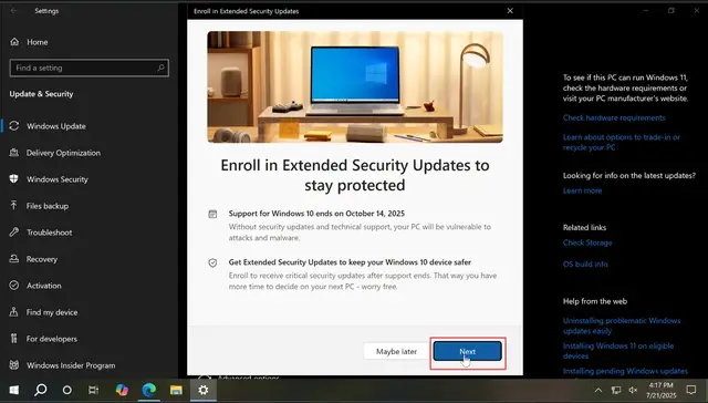 'Video thumbnail for How to enroll windows 10 in extended security updates FREE'