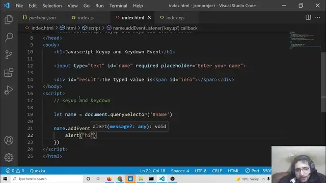 Video thumbnail for Javascript Keydown & Keyup Event to Get Value on Keypress in Textbox Example in Browser [LIVE CODE]