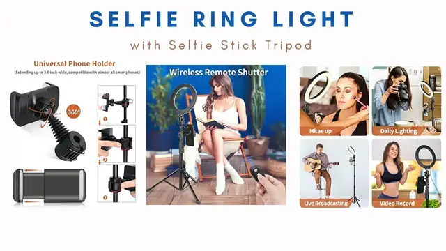 'Video thumbnail for UBeesize Selfie Ring Light with Selfie Stick Tripod #sefliring #tripodstand#cellphoneholder'