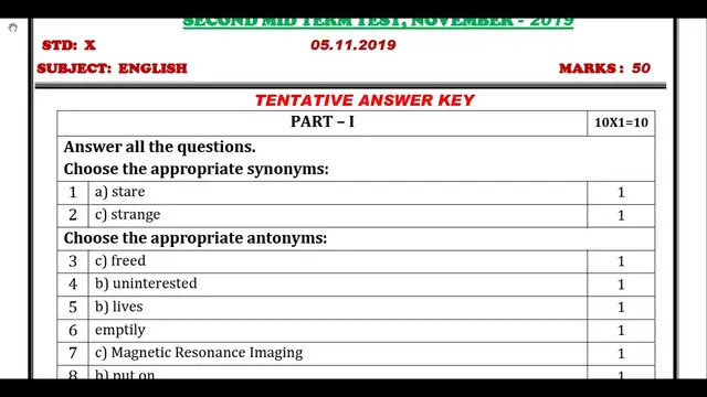 Video thumbnail for 10th English 2nd MidTerm Answer Keys 2019-20 | Namakkal District | Team Aspirants