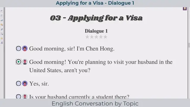 'Video thumbnail for English Conversation by Topic - Applying for a Visa'