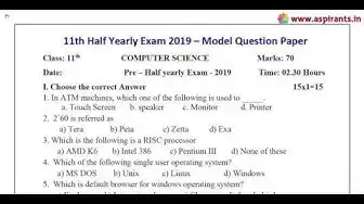 Video thumbnail for 11th Computer Science Half Yearly Model Question Paper 2019-20 | Salem District | English Medium