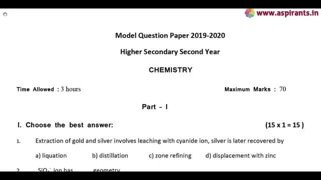 Video thumbnail for 12th Chemistry Half Yearly 2019-20 Model Question Paper-2 | English Medium | Team Aspirants