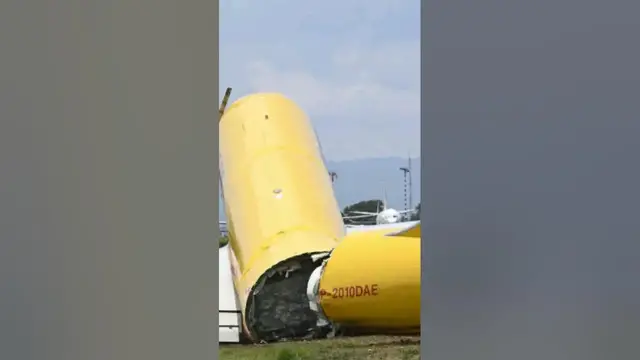 Video thumbnail for A DHL cargo jet B757 broke in half at San Jose's international airport in Costa Rica.