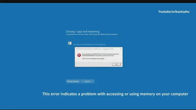 Video thumbnail for Instruction at Referenced Memory Could Not Be Read error windows PC (Solved)