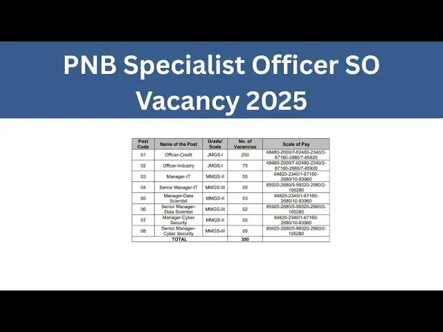 Video thumbnail for PNB Bank Vacancy 2025 | Specialist Officer SO Vacancy 2025