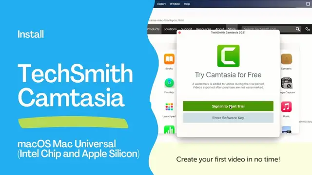 Video thumbnail for Install TechSmith Camtasia 2022 (Screen Recorder and Video Editor) in macOS 12.6 Monterey.