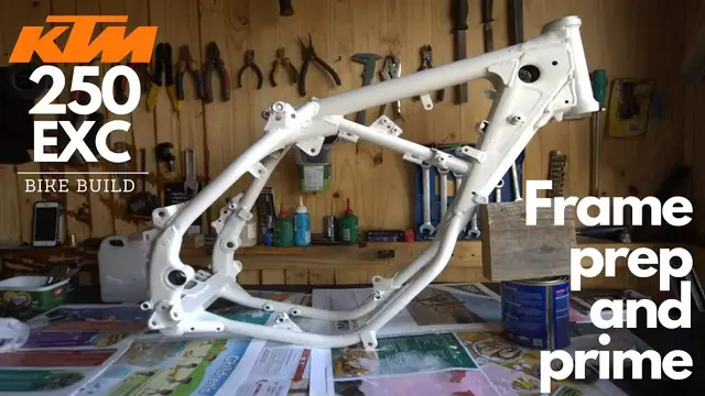 Video thumbnail for How to Prep and Prime a Motorcycle Frame (without a Spray Gun!) | KTM 250 EXC Build Ep.2