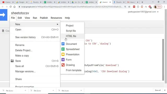Video thumbnail for How to Download a CSV File from Google Spreadsheet Using Google HTML Service in Google Apps Script