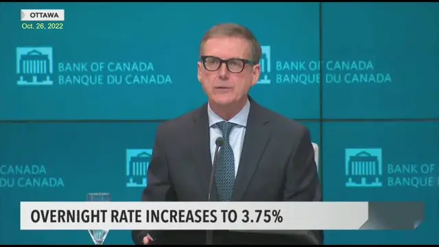 Video thumbnail for Bank of Canada announces another rate hike - by 50 basis points, to 3.75%