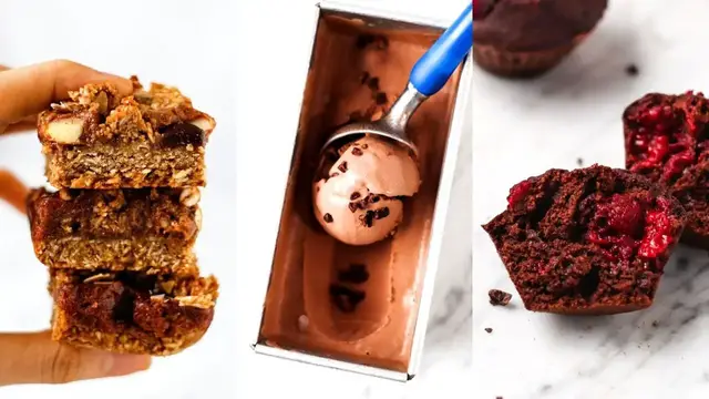 'Video thumbnail for 全素巧克力點心/早餐食譜：覆盆莓巧克力瑪芬, 巧克力冰淇淋, 巧克力焦糖燕麥方塊 3 Chocolate Desserts or Breakfast (Vegan)'