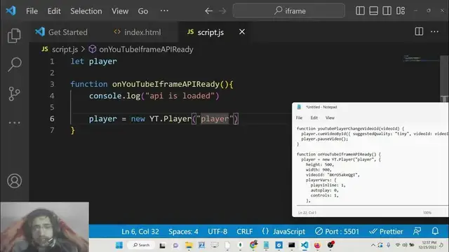 Video thumbnail for Javascript IFrame YouTube API Example to Embed Video With Advanced Controls in Browser