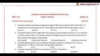 Video thumbnail for 12th Physics Quarterly Exam Model Question Paper 2019-20 | Vellore District | English Medium
