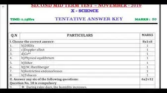 Video thumbnail for 10th Science 2nd MidTerm Answer Keys 2019-20 | Namakkal District | English Medium