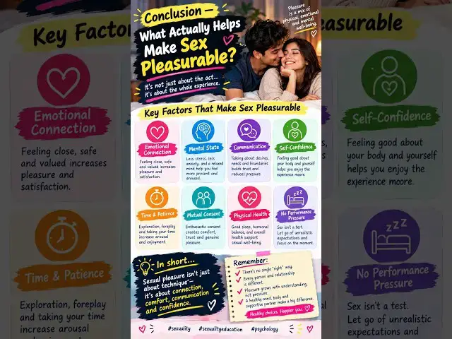 Video thumbnail for Conclusion—What actually helps make sex pleasurable? #sexuality #sexualityeducation #psychology