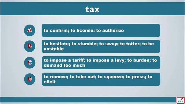 Video thumbnail for TOEIC Vocabulary: Tax, Elaborate, Auction, Associate, Equip, Switch, Draft, Accord, Experience