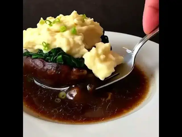 'Video thumbnail for Portobello Mushroom topped with mashed potatoes & spinach'