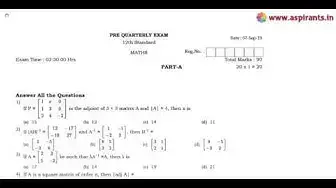 Video thumbnail for 12th Maths Quarterly Exam Model Question Paper 2019-20 | Thanjavur District | English Medium