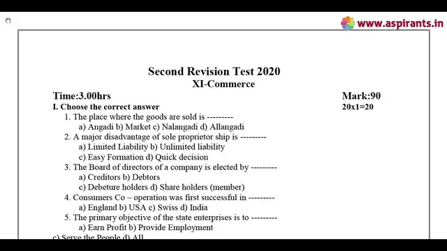 Video thumbnail for 11th Commerce Second Revision Model Question Paper 2019-2020 | Madurai District | English Medium