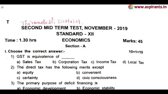 Video thumbnail for 12th Economics 2nd MidTerm Question Paper 2019-20 | Tirunelveli District | English Medium