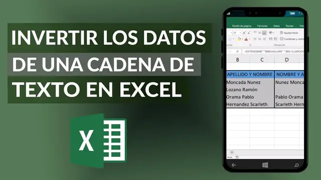 Video thumbnail for ¿Cómo invertir los datos de una cadena de texto en EXCEL? - Nombres y apellidos