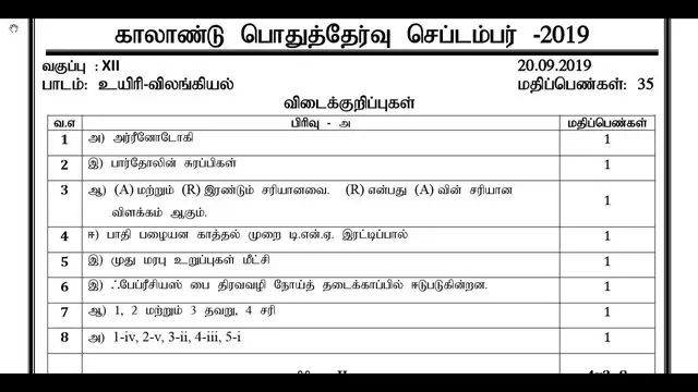 Video thumbnail for 12th Bio-Zoology Quarterly Exam Answer Keys 2019-20 | Namakkal District | Tamil Medium