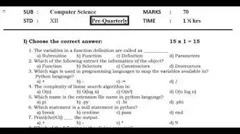 Video thumbnail for 12th Computer Science Quarterly Exam 2019-20 Model Question Paper-1 | Cuddalore District | EM