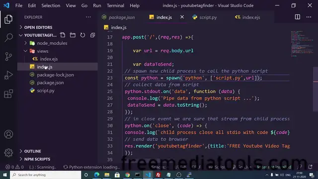 Video thumbnail for Node.js Express Python Script to Extract Youtube Video Tags Using BeautifulSoup4 Library Full App