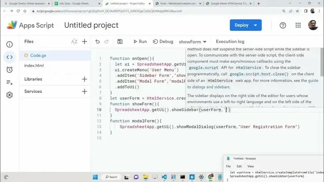 Video thumbnail for Google Sheets HTMLService Tutorial to Show Sidebar Modal Dialog Form in Google Sheets in App Script
