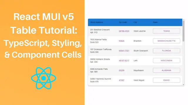'Video thumbnail for React MUI v5 Table Tutorial: TypeScript, Styling, and Component Cells'