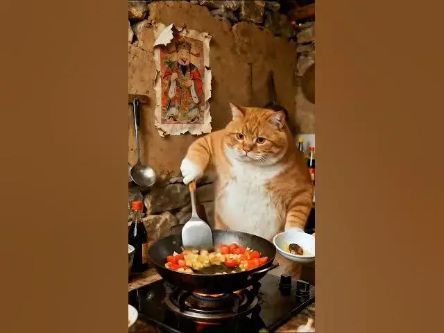 Video thumbnail for Chef Cat's Rainy Day Tomato Feast! 🍅🐱☔️ #CatChef #CuteCats #AIArt  #FunnyAnimals #TomatoEggStirFry