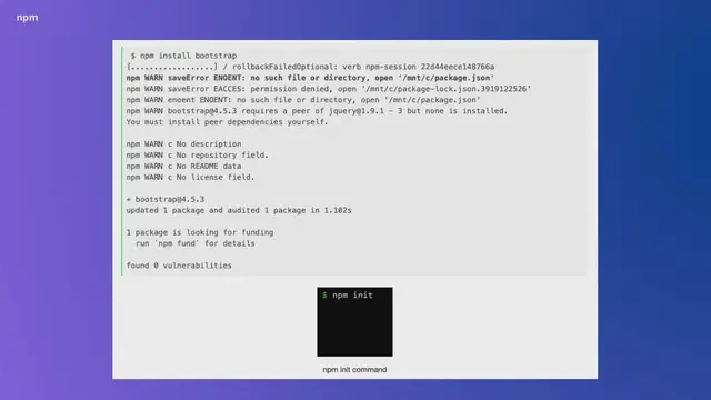 Video thumbnail for npm WARN saveError ENOENT no such file or directory, open mntcpackage.json