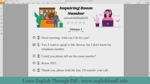 Video thumbnail for English Conversations in Hotels and Restaurants - Inquiring room number