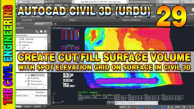 Video thumbnail for How to Calculate Cut and Fill Surface Volume in Civil 3D | Spot Elevation on Grid | Lesson 29